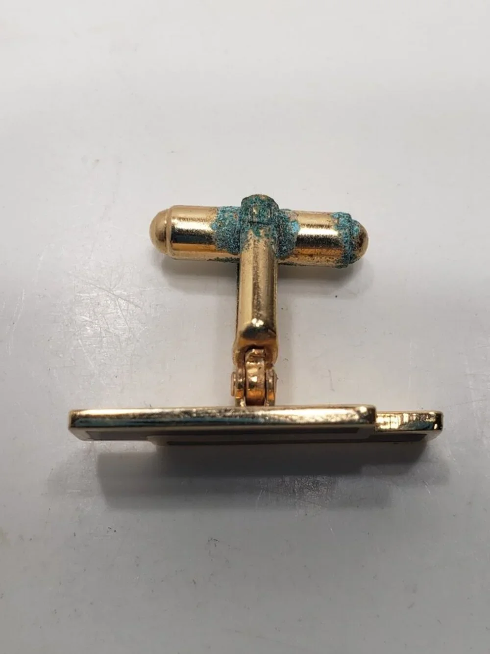 Vintage Gold Tone Black Brown Enamel Geometric Cufflinks Mens Formal